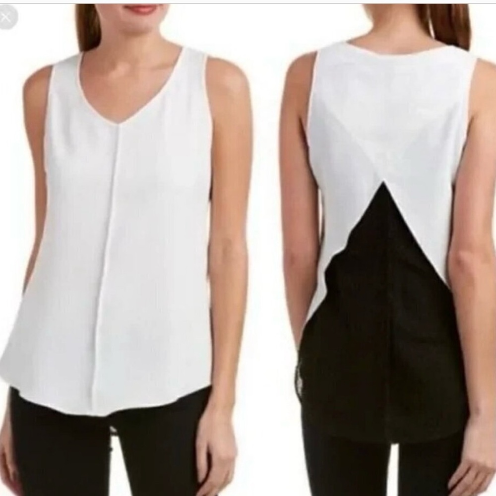 CAbi White and Black Sleeveless Blouse